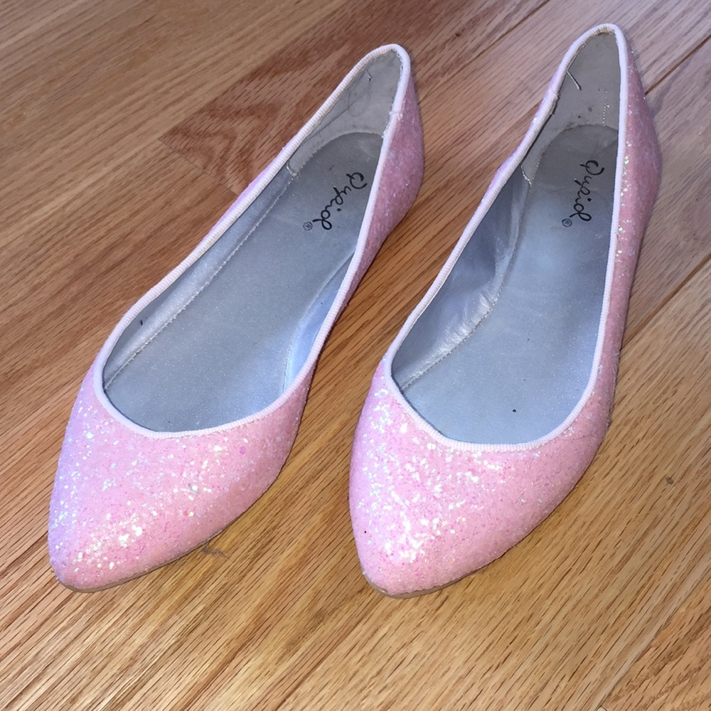 Qupid Iridescent glittery pink flats
